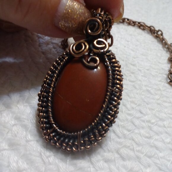 Stunning RED JASPER Handmade COPPER WIRE-WRAPPED Pendant/Chain #971C - Picture 2 of 3